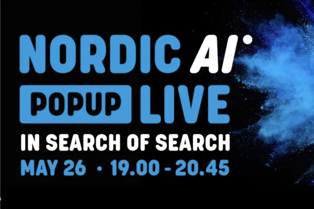 Nordic AI Popup live In search of search - making search engines visible. Event symbol.