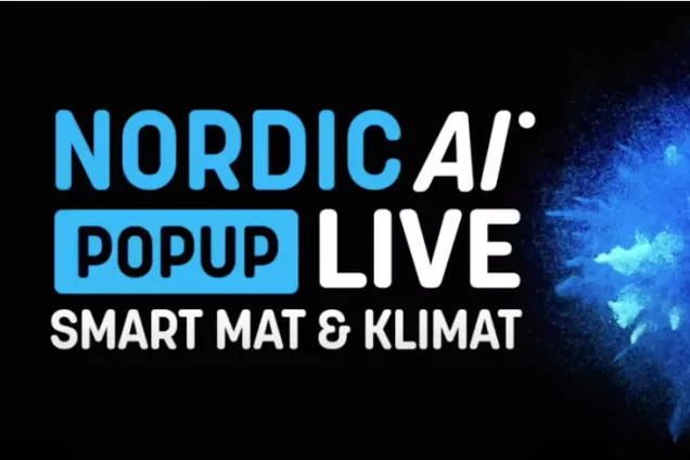 Bild. Evenemangsbild med texten ''Nordic AI popup live smart mat  & klimat''