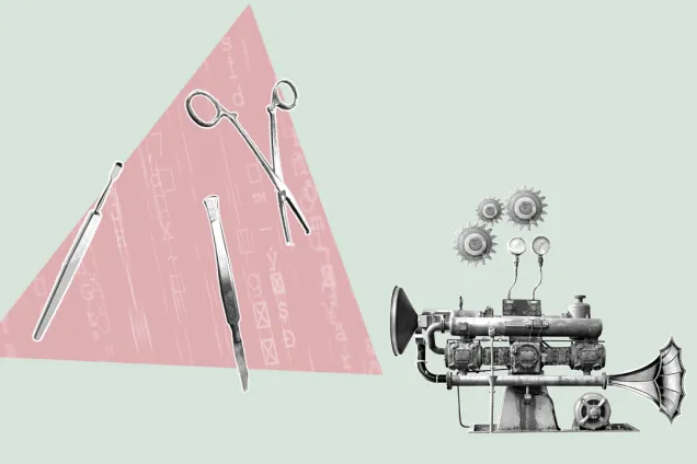 Photo. A picture displaying a robot acknowledging surgical instruments. 