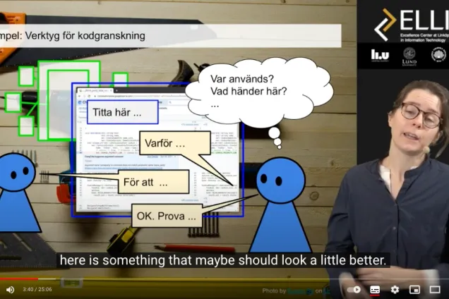 Screen dump. Emma Söderberg explaines the concept of code review.