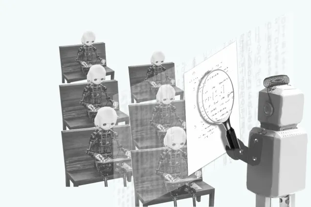 Illustration. Teacher robot addressing GenAI.